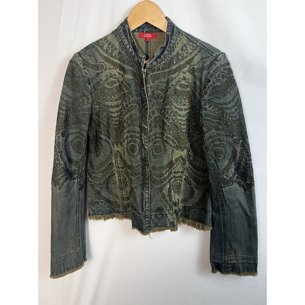 VTG Rene Derhy Dark Wash Women's Embroidered Denim Jacket Sz Large 100% Cotton